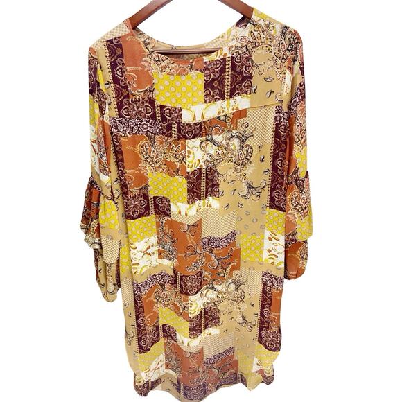 Cato Asymmetrical Flowy Sheet Blouse W/Fall Colors sz L - Picture 2 of 6